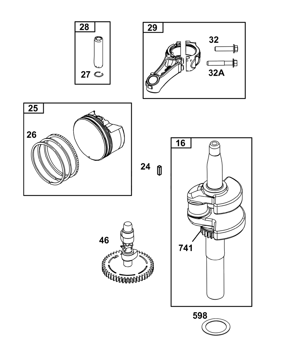 Crankshaft Group Diagram and Parts List for 121S0B-0071-F1  Briggs and Stratton Engine